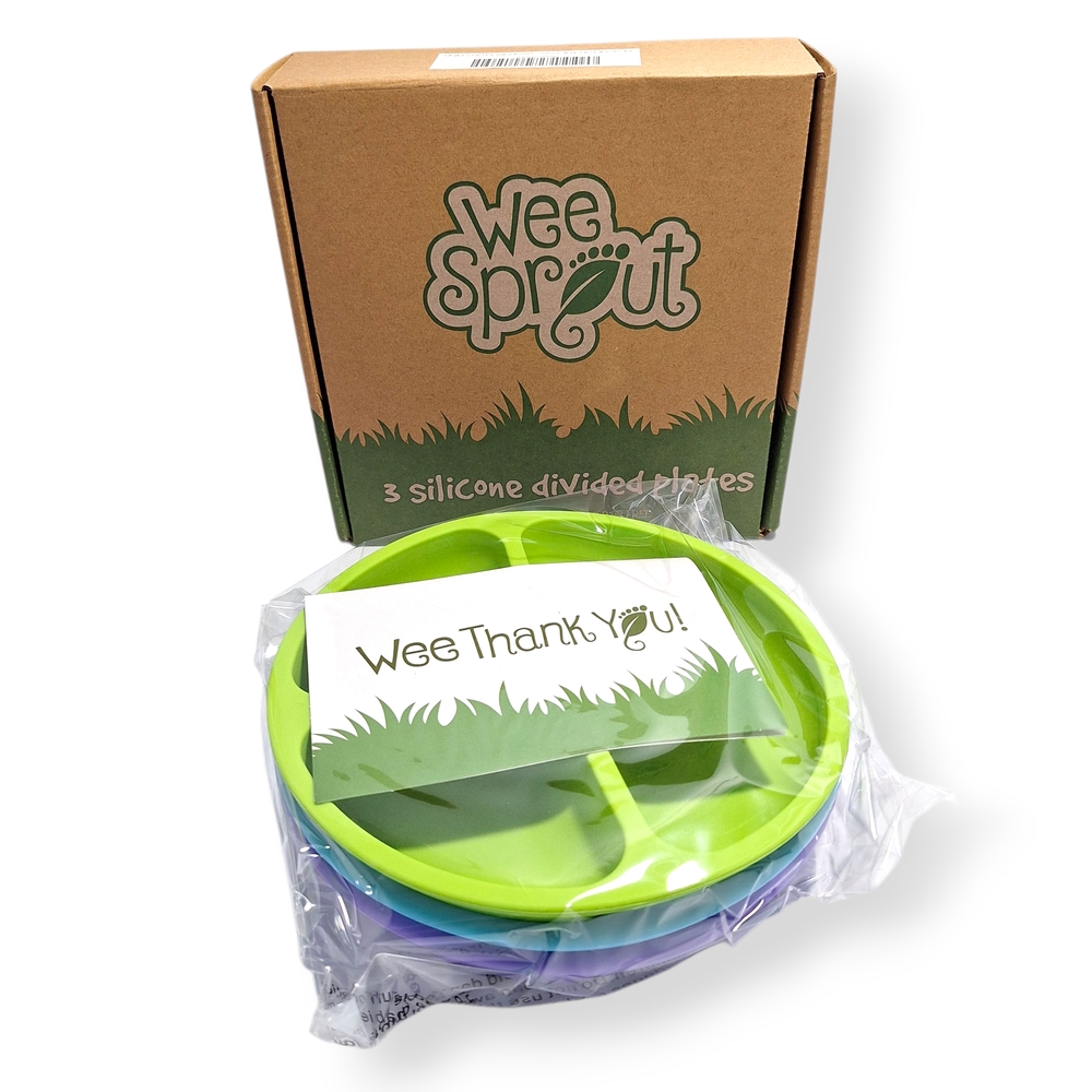 Wee Sprout - Silicone Divided Plates for Toddlers & Kids - Green, Blue, Purple